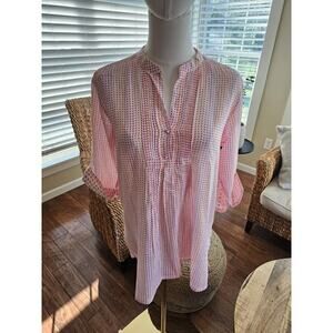 Oliphant 3/4 Sleeve Tunic Blouse Women's Size S Popover Geometric Bohemian